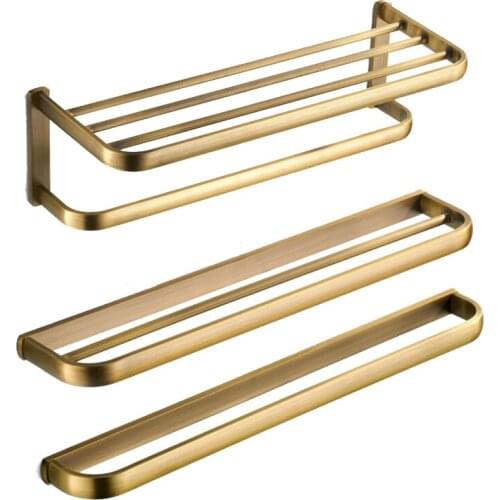 Bronze Towel Shelf Antique Wall Mounted Bathtowel Rack Brass Single Towel Bar Vintage Bathroom Hardward Double Towels Holder