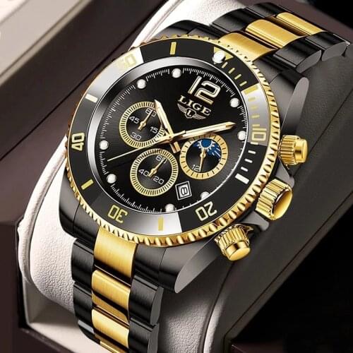 LIGE mens watches top brand luxury fashion business watch mens stainless steel waterproof Wristwatch Relogio Masculino+Box