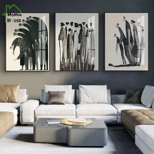 Black and White Creative Humanity Canvas Painting Reflecting The Relationship Between People Wall Poster Home Decorations