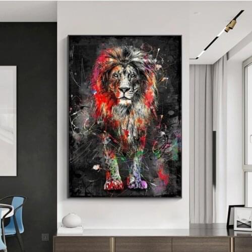 Home Decoration Posters and Prints Abstract Colorful Lion Canvas Paintings on The Wall Art Modern Animals Wall Cuadros Pictures