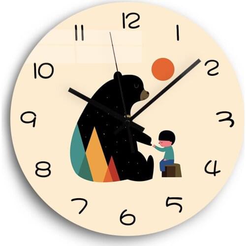 Decorative Acrylic Wall Clock Modern Design Bear Kids Silent Quartz 3D Digital Wall Clocks for Children Room Home Decor Gift
