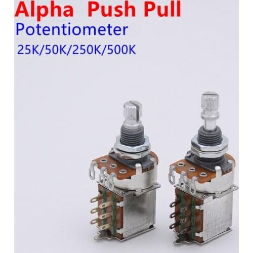 1 Piece Alpha Push Pull Potentiometer(POT) For LP ST Electric Guitar Bass 25K/B50K/250K/500K Guitar Accessories