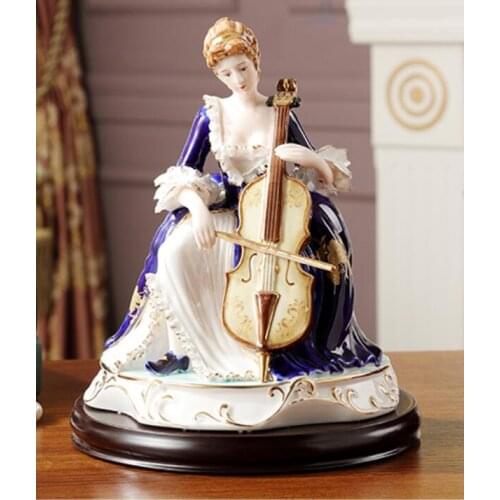 European Ceramic Figures Furnishing Luxury Living Room American American Women Playing Cello High-end Art Home Decoration