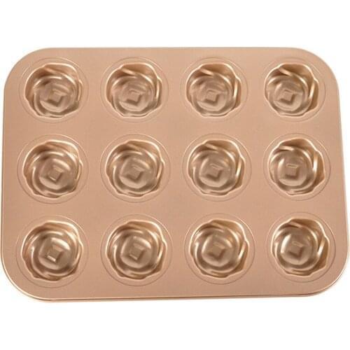 12-Cavity Donut Pan Rose Flower Design Carbon Steel Doughnut DIY Bread Bakeware Cake Baking Tool Bagel Mold Kitchen Accessories