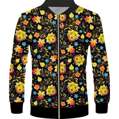 IFPD EU Size New 3d Plant Print Zipper Jacket Men Anime Flower Pattern Coats Punk Rock Casual Hip Hop Plus Size Jacket Drop Ship