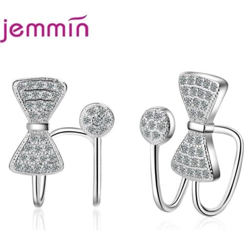 Korean 925 Sterling Silver Clip Earrings For Women Cute Simple Bowknot Cubic Zirconia Temperament Earing Jewelry