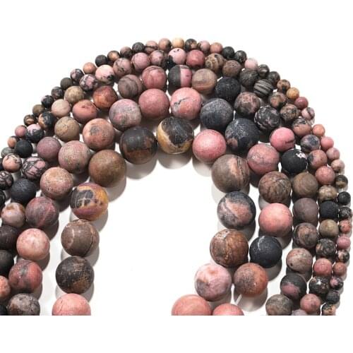 6/8/10/12mm Natural Matte Black Red Lace Rhodonite Stone Beads Dull Polish Round Loose Spacer Bead Diy For Jewelry Making