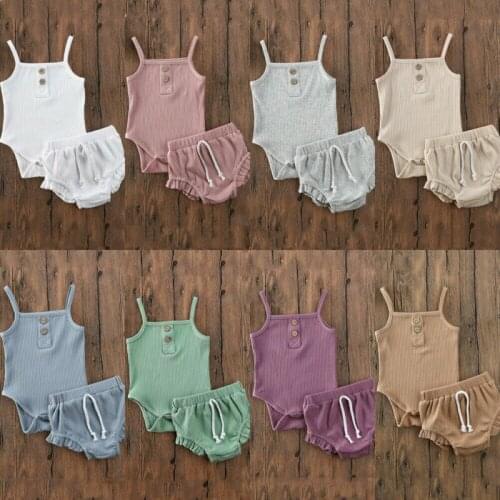 Baby Summer Clothing Infant Newborn Baby Girl Solid Knitted Vest Tops+Shorts Pants 2PCS Ribbed Lovely Outfit 0-24M