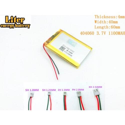 3.7V 1100mAh 404060 Lithium Polymer Rechargeable Battery For 1100MAH 3.7V 404060 PLUG MP3 MP4 MP5 GPS Lithium polymer battery