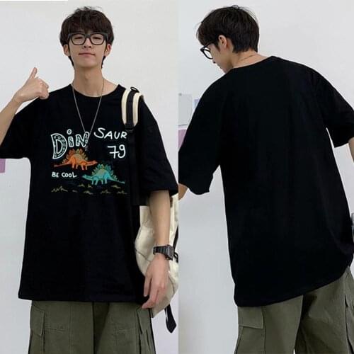 Cartoon Dinosaur Men Half Sleeve Round Neck Loose Soft Blouse T-shirt Tee Top Half Sleeve Round Neck Loose Soft Blouse T-shirt T