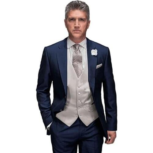 New Morning Style Mens Suits Groom Tuxedo Handmade Notch Collar Back Vent Men Formal Prom Suit (Jacket+Pants+Vest+Tie)