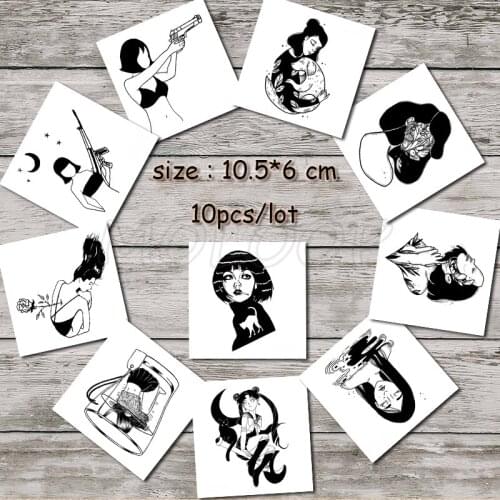 Tattoo sticker waterproof temporary fake tatoo girl with gun flower small size water transfer stickers for man woman sell in lot