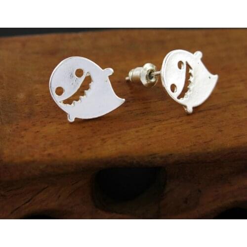 TianBo New Fashion Man Silver plated Stud Earrings Cute Ghost Animal Earrings for Women Jewelry Ear Studs