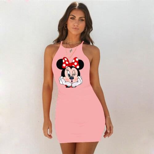 Disney Tank Bodycon Dresses Vintage Mickey Mouse Cartoon Vest Mini Dress Beach Party Sexy Dress Minnie Club Vestidos Robe Casual