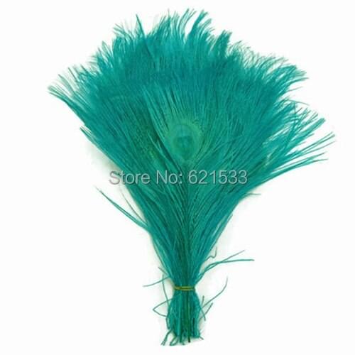 Peacock Feathers, 100pcs/lot- Peacock Green Bleached and Dyed Peacock Tail Feathers 25-30cm long