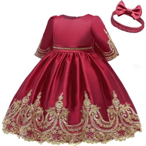 Elegant Baby Girl Christmas Dress New Year Red Dresses For Girls Kids Princess Evening Party Show Bow Dress Children Vestido 1-5