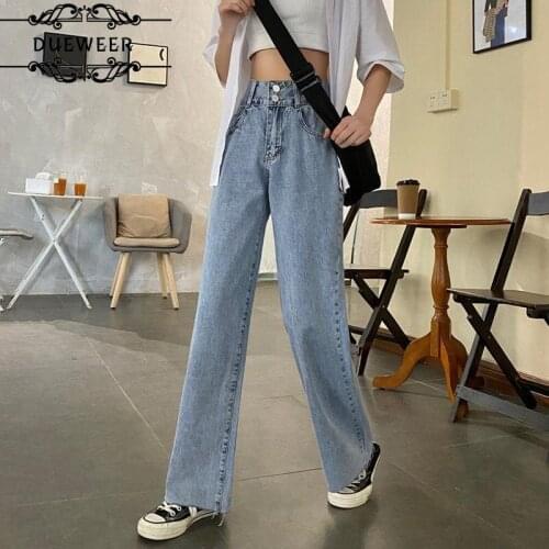 Dueweer Women Straight Jeans Fur-lined Loose Trousers Vintage Casual Simple Solid All-match Streetwear Fashion Korean Style