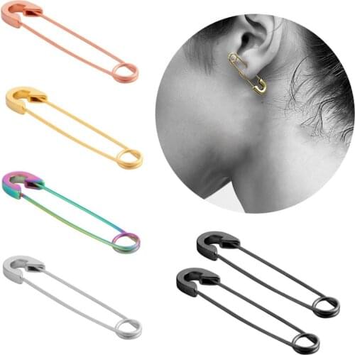 Stainless Steel Punk Pin Earrings Unique Design Paperclip Safety Steel Stud Fashion Earrings Elegant Women Man Rock Piercing Ma