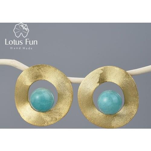 Lotus Fun Natural Gemstone Minimalist Style Uneven Round Stud Earrings Real 925 Sterling Silver 18K Gold Handmade Fine Jewelry