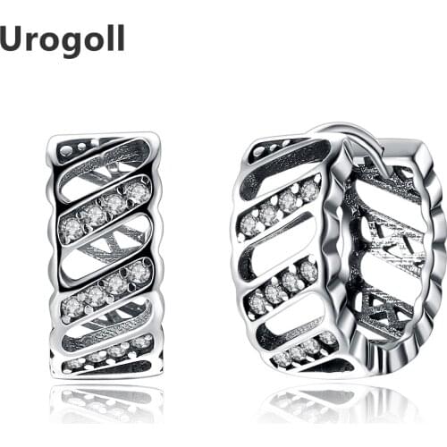 New Exquisite Hollowed-out 925 Sterling Silver Hoop Earrings Covered With Clear Crystal Earrings Women Jewelry Gifts