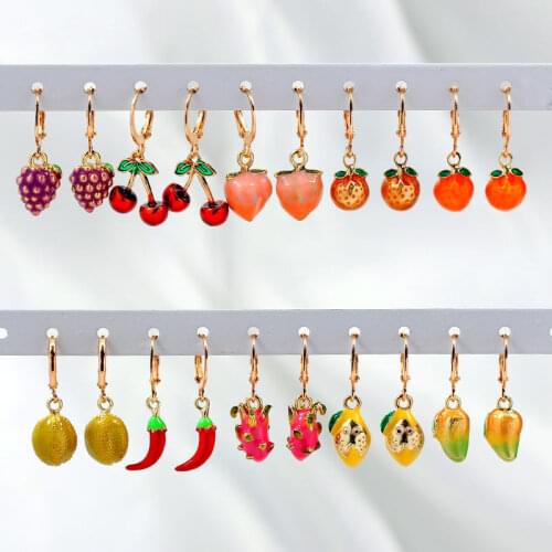 Caraquet Korean New Cute Multicolor Fruit Drop Earrings Girls Fashion Cherry Strawberry Peach Earrings Personality Sweet Jewelry