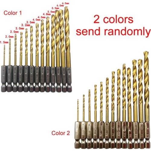 13pcs/Set Twist Drill Bit 1.5mm-6.5mm High Speed Steel HSS Titanium Coated 1/4 Hex Shank Extractor Screwdriver Drilling Tools