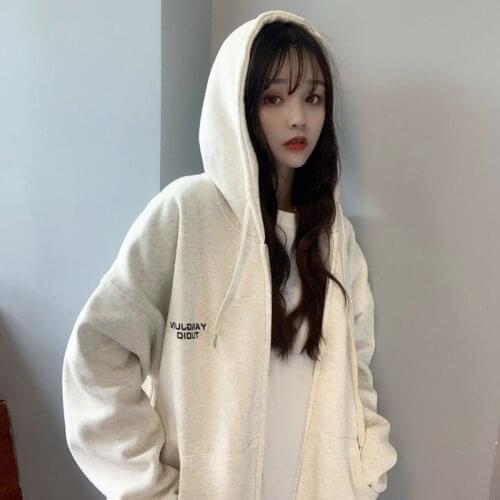 Zip Up Hoodie Sweatshirts 2021 Spring Female Hooded Jackets Casual Loose Tops Long Sleeve Harajuku Letter Coat Women Clothing