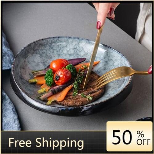 Vintage Kitchen Dinner Plates China Abstract Marble Round Tray Japanese Plate Salad Food Stone Platos Restaurant Plates HX50DP