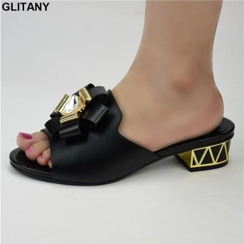 High Quality Italian Design PU Leather Adults Shoes African Woman Shoes Decorated with Rhinestone Special Design for Party