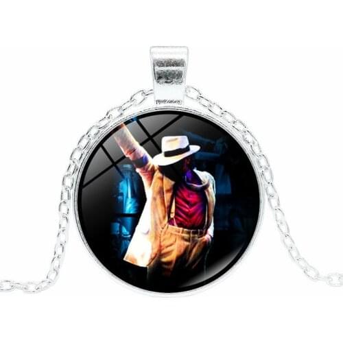 XUSHUI XJ Michael Jackson Pendant Necklace Women Jewelry Vintage Glass Dome Cabochon Chain Necklace for Men Best Gift