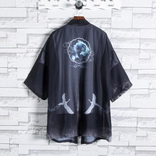 Japanese Traditional Clothing Women Men Fashion Streetwear Transparent Chiffon Kimono Cardigan Dragon Shirt Samurai Haori FF3207