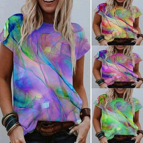 Fashion 3D Gradient Print Women T-Shirts Short Sleeve Summer Casual Tops Streetwear Loose Tee Lady O-Neck Tie-dye T-Shirt Top