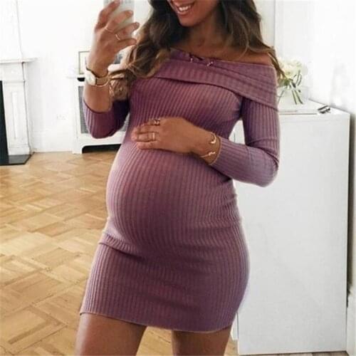 Female Dresses Vestidos Slash Neck Mini Dress Maternity Spring Long Sleeve Clothes Nw E Womens Pregnancy Solid Casual for Women