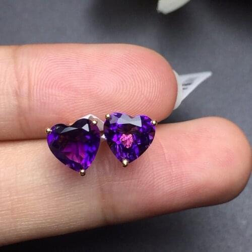 Fine Jewelry Real 18k Rose Gold AU750 100% Nature Amethyst Gemstone Female Earrings Fine Gift women earring