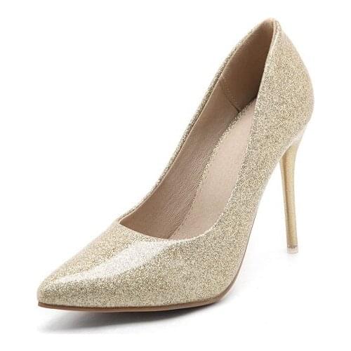Big Size 11 12 13 14 15 ladies high heels women shoes woman pumps High-heeled single shoes with pointed shallow sequins