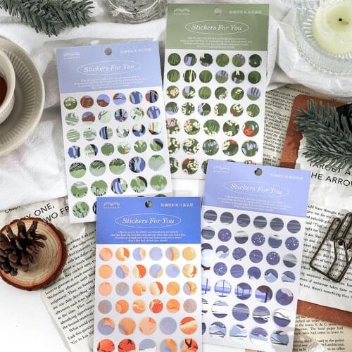 1 Sheet Natural Scenery Nightfall Round Dot Decorative Stickers for Scrapbooking DIY Diary Planner Journal Mark Photo Ablums