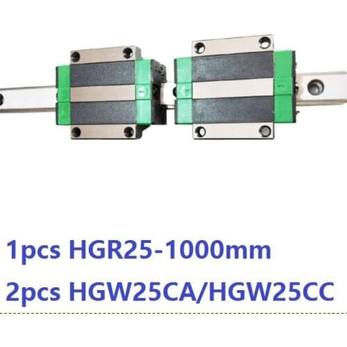 1pcs linear guide rail HGR25 1000mm + 2pcs HGW25CC/HGW25CA linear carriage blocks for CNC router parts Made in China