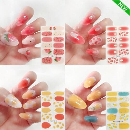 12Pcs/Sheet 2021 New Nail Sticker 3D Design Self Adhesive Full Cover Press on Nails Summer Korean Style Nail Art Decoration