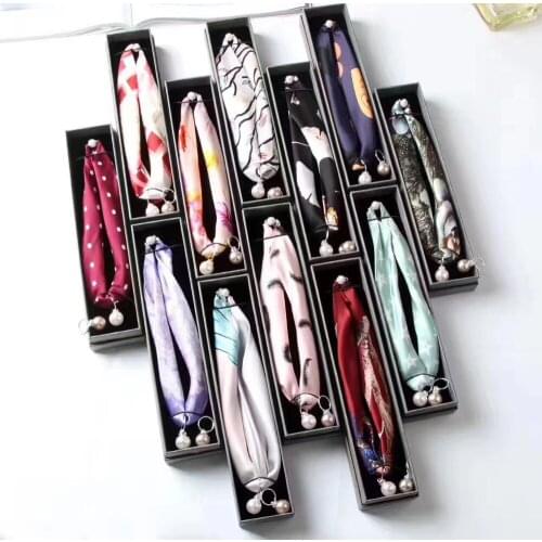 2017 16MM 100% mulberry silk multipurpose womens square pearl necklace SCARF hand ring scarves handbag accessorry gift box #4033