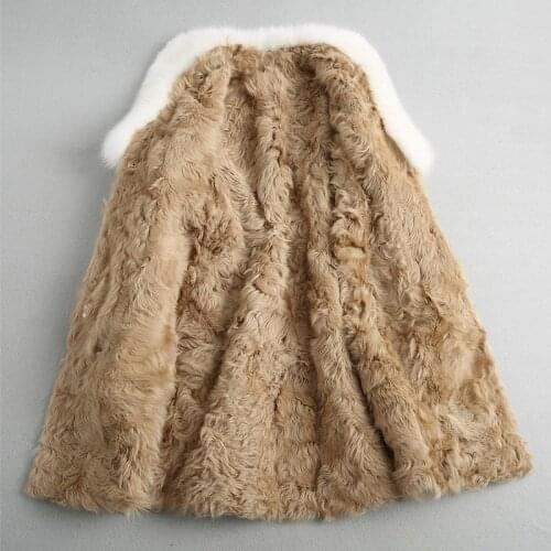 2020 Coat Women Real Lamb Liner Long Wool Blend Tweed Winter Jacket Big Natural Fox Fur Collar 18620 YQ1860