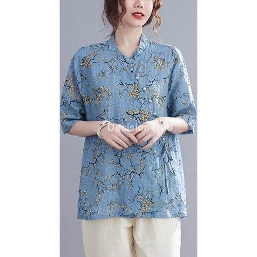 2021 chinese womens ladies chinese national wind loose traditional hanfu cotton linen blouse cheongsam top chinese blouse hanfu