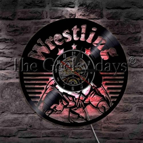 Wrestling Combat Sport Vinyl Record Wall Clock With LED Backlight Freestyle Fighting Boxing Fighters Decorative Lighting