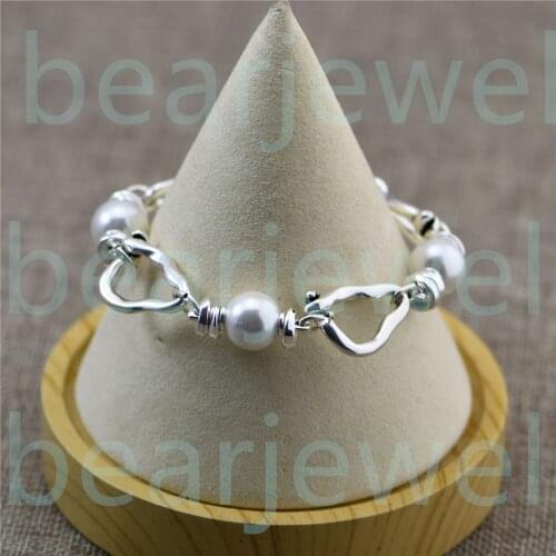 New Arrival Spanish Style High Quality 19CM Pearl Friendship Irregular Chain Bracelets Silver Plated Jewelry Fits European Style