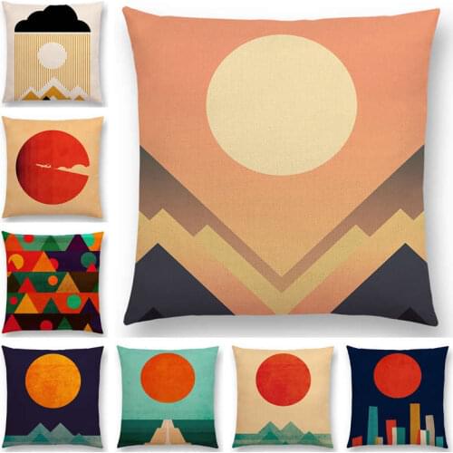 Sun Rises Cushion Cover Forest Mountains Road Wild Colorful World Tipi Geometric Pattern Classic Sofa Pillow Case