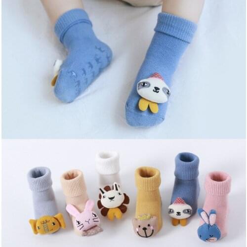 Seven&mami Baby Socks Floor Non-slip Cotton Cartoon Doll socks with bells Baby Girls Boys Soft Cute Boots 3D Animals Head Hockn