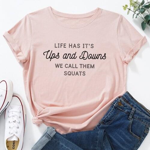 Summer Women Tshirt Life Letters Print T Shirt 100%Cotton Women T-Shirt O Neck Short Sleeve Graphic Tees Pink Tops