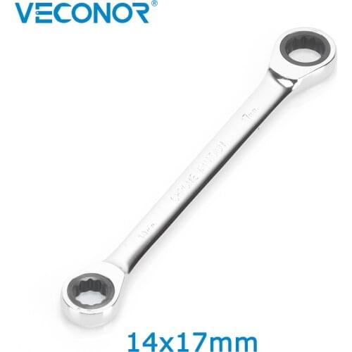 Veconor Professional Double Ratchet 72T Spanner Wrench, Double Ratcheting Wrench 14x17mm