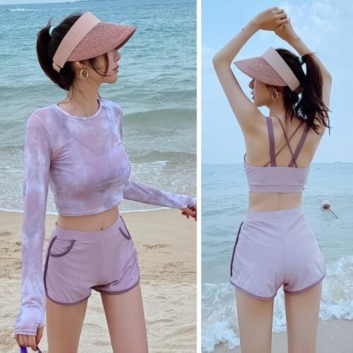 4pcs Set Womens Rash Guard Swim Shirt and Shorts Long Sleeve Swimsuit Tops Bottoms Sun Protection Bathing Suit See Through