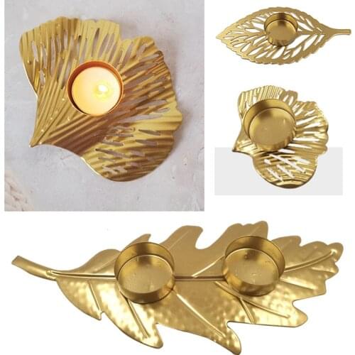 Creative Golden Leaf Wrought Iron Candle Holder Small Hollow Romantic Candlelight Dinner Candle Holder Home Decoration Ornament