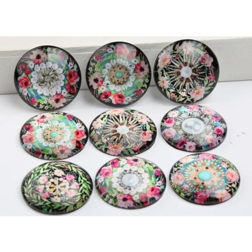 Reidgaller Round Glass Cabochon 20mm 10mm 12mm 16mm 25mm mixed wreath flower photo handmade jewelry cabochons